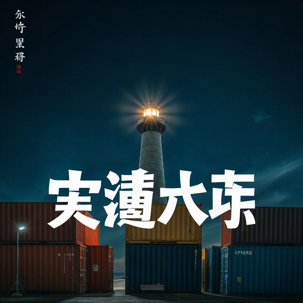 短剧《第七码头》海报，夜色中的港口集装箱与灯塔